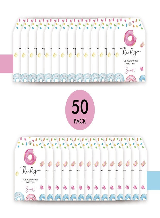 FORSHEEP 50pcs Donut Thank You Tags, Sweet One Gift Tag with String for Donut Themed Party, Thank You Paper Tags for Girl First Birthday/Two Sweet Birthday Party Favors - Image 3